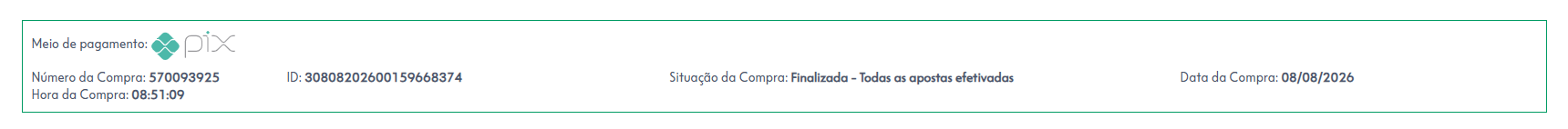 Comprovante de pagamento das apostas do concurso 3042