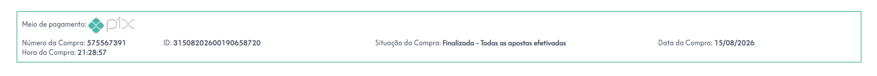 Comprovante de pagamento das apostas do concurso 3045