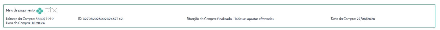 Comprovante de pagamento das apostas do concurso 3050